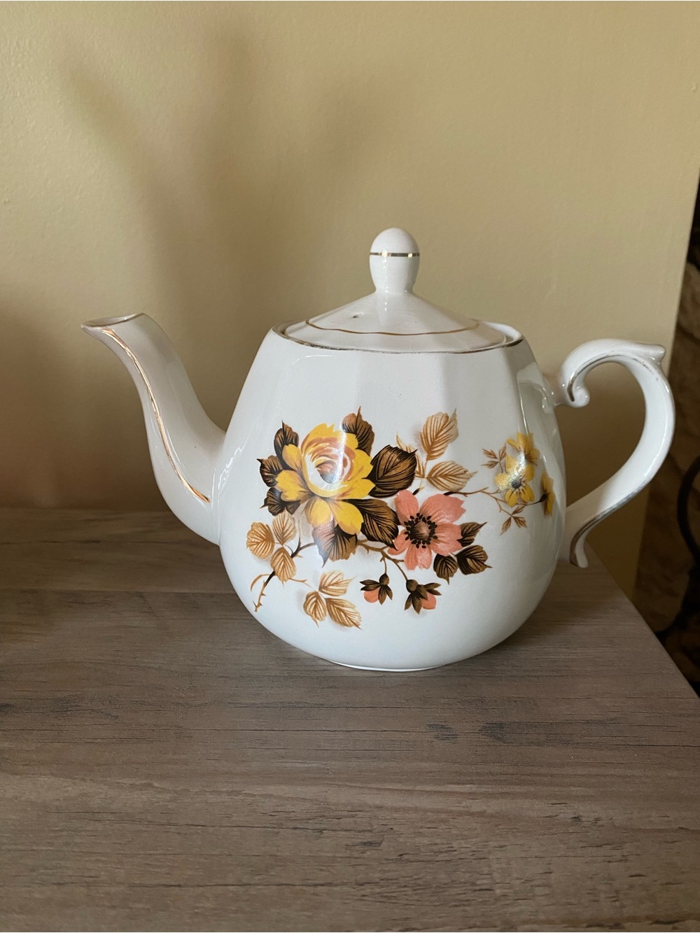 Classic White Floral Porcelain Teapot with Gold Trim